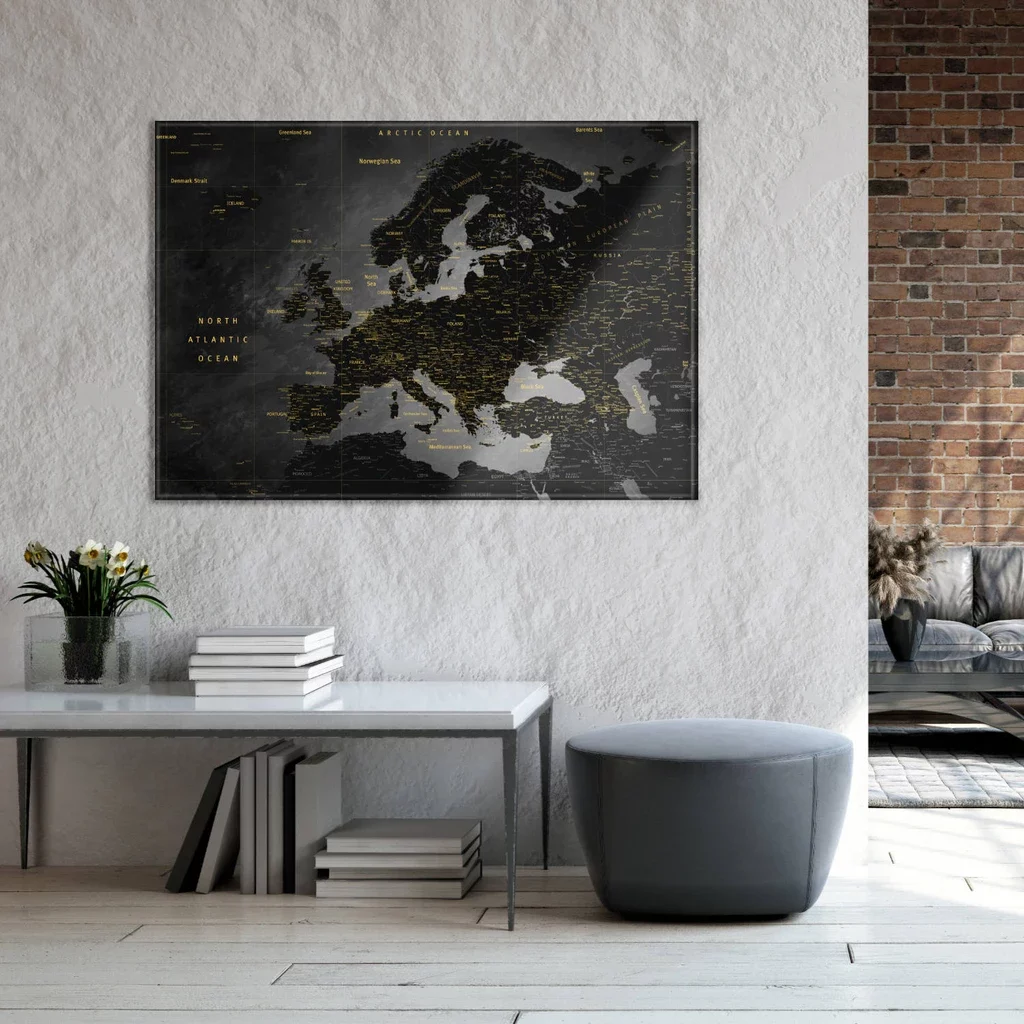 Magnetische Weltkarte als Pinnwand, Europakarte Noir. 